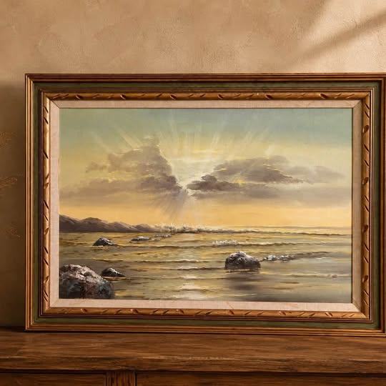 Large Framed Seascape Oil Painting, gallery view