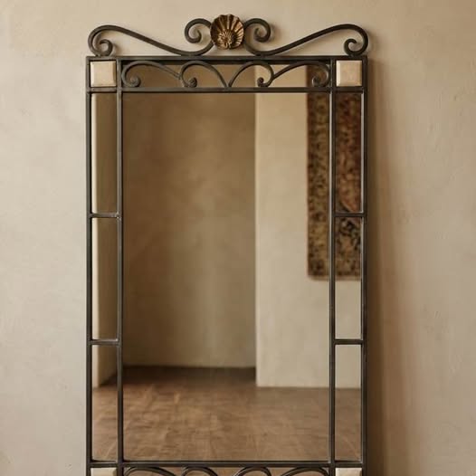 Wrought Iron & Stone Wall Mirror, gallery view