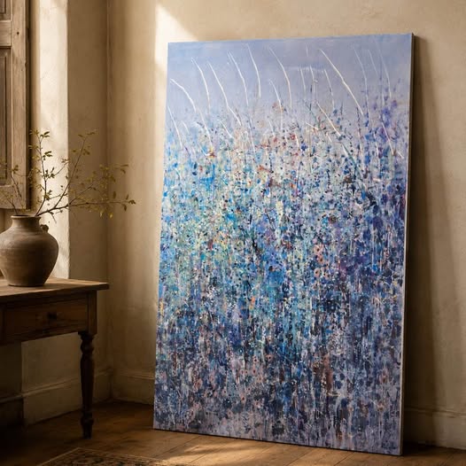 Large Blue Abstract Canvas Mixed Media Wall Art, gallery view