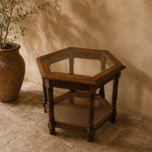 Hexagonal Wood Side Table, gallery view
