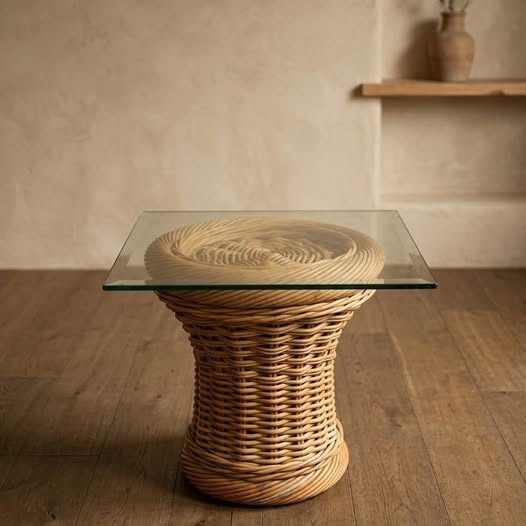 24” Vintage 1970s Rattan Side Table, gallery view