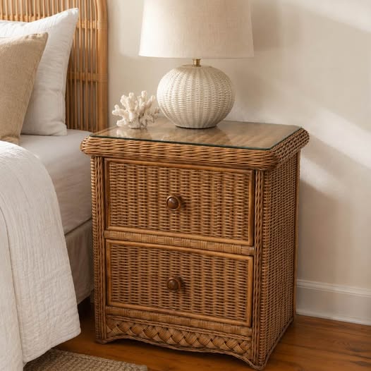 Vintage Wicker Nightstand, gallery view