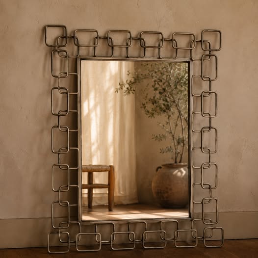 Large Steel Metal Chain-Link Mirror, gallery view