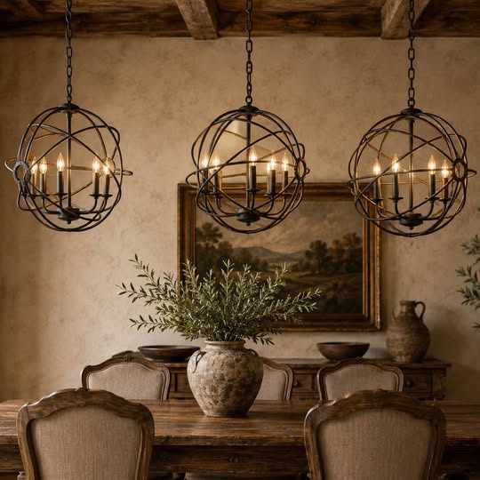 Set of 3 Orb Chandeliers, gallery view