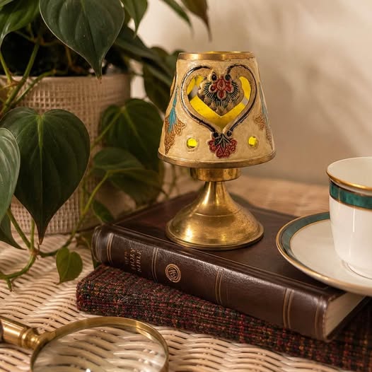 Vintage Brass Candle Lamp, gallery view