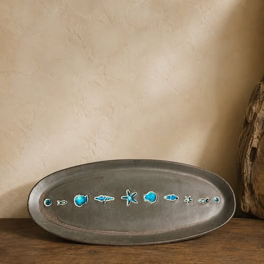 Vintage Coastal Stoneware Platter, gallery view