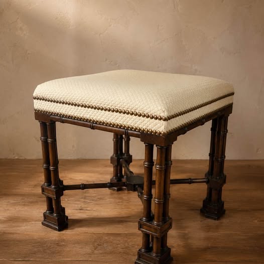 Faux Bamboo Upholstered Stool ottoman, gallery view