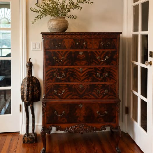 Vintage Crotch Mahogany Highboy, gallery view