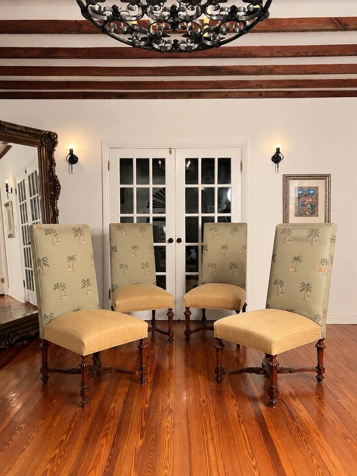 Old Palm Golf Club Dining Chairs | Set of 4 Carved Wood Palm Beach, gallery view 2