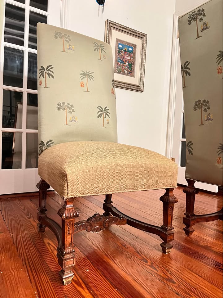 Old Palm Golf Club Dining Chairs | Set of 4 Carved Wood Palm Beach, gallery view 9
