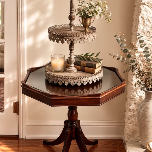 Vintage Two-Tier Metal Serving Stand, gallery view