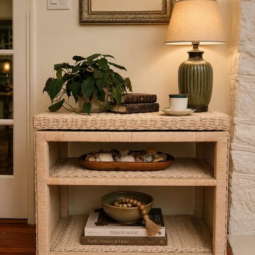 White Wicker Bar Cart, gallery view