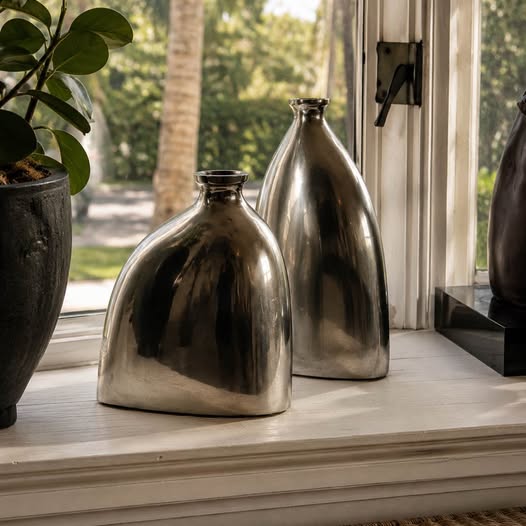 Modern Cast Aluminum Sculptural Vase Set, gallery view