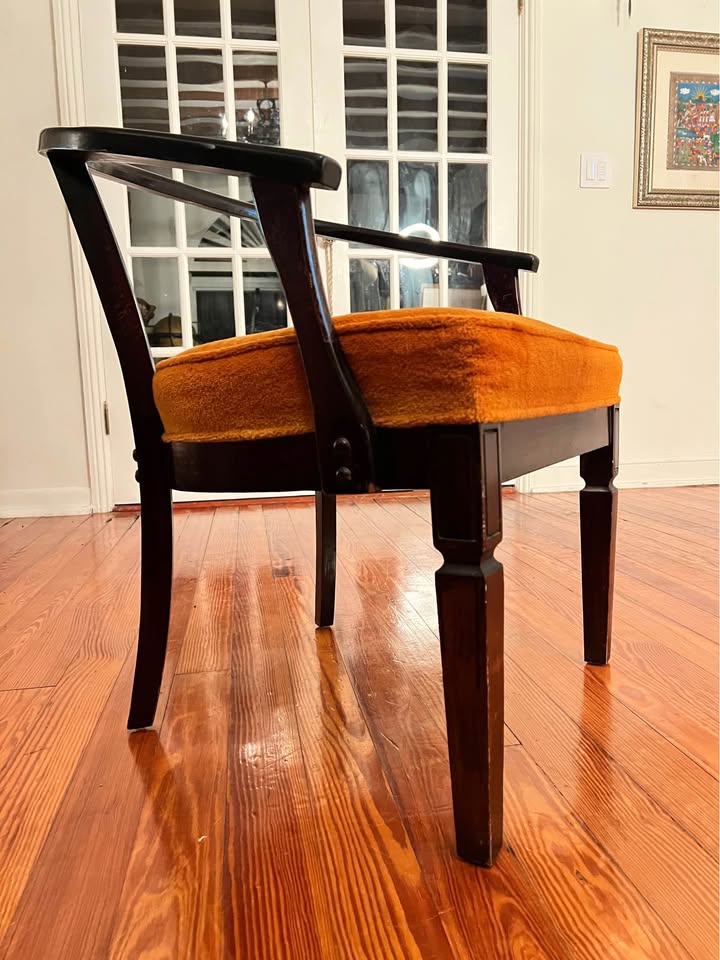 Vintage Horseshoe Chair | James Mont Style Carved Wood, gallery view 4