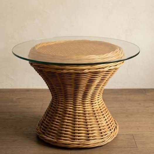 Woven Rattan Drum Side Table, gallery view