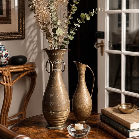 Vintage Brass Vase Pair, gallery view