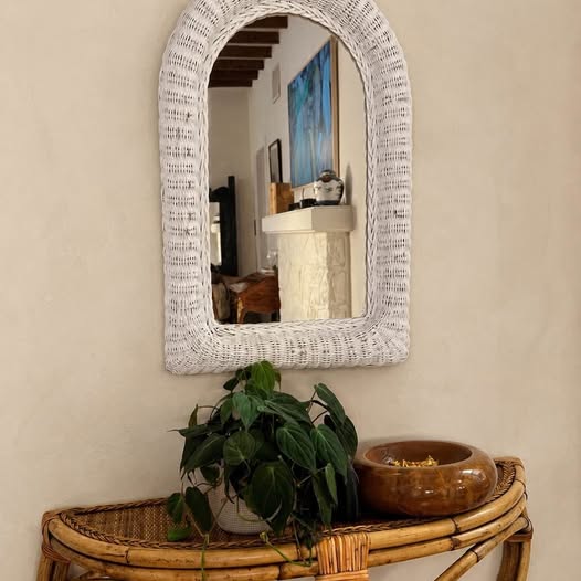 White Wicker Wall Mirror, gallery view